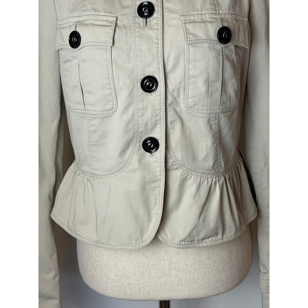 Burberry London Jacket‎ Women 6 Tan Military Peplum Hem Coat Luxury Preppy Plaid - Picture 8 of 16